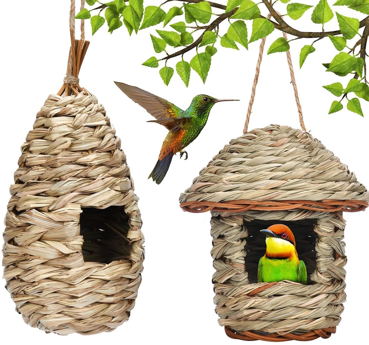 Omgoods - 2 Stuks Vogel Nestgras - Handgeweven Vogelhuisjes voor Kleine Vogels