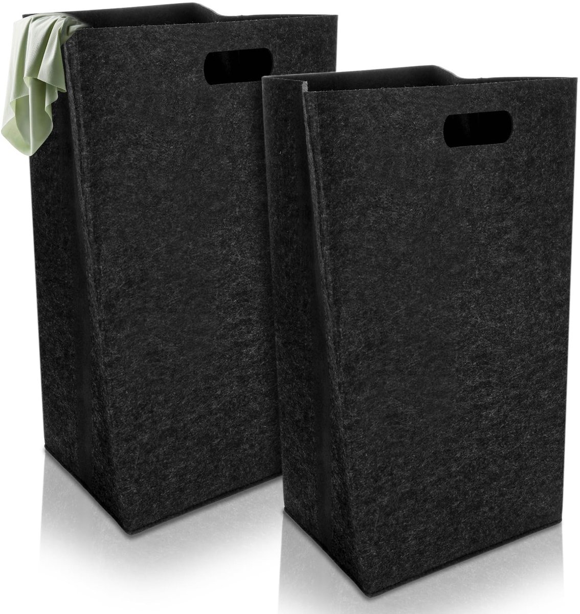 Omgoods- Wasmand 60 Liter - Opvouwbare Wasverzamelaar - Smalle Wasmand - Vilten Wasmand - Zwart - Geschikt voor Slaapkamer/Badkamer