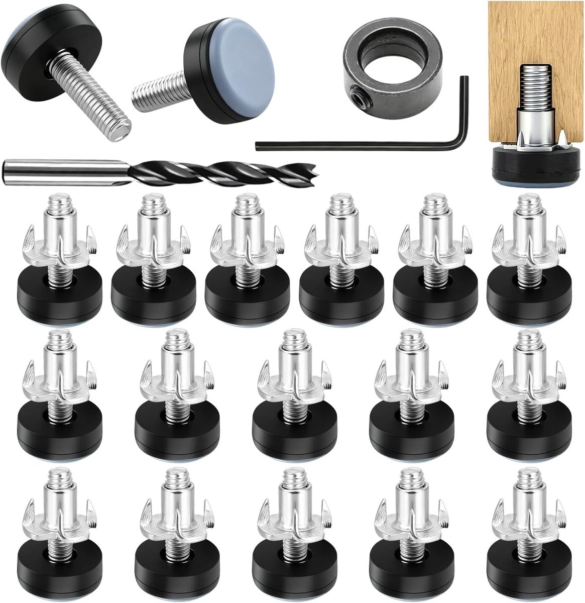 SnelShoppen - 20 mm PTFE Meubelglijders met Schroefdraad M6 - Ideaal voor Meubelpoten, Vloerschade Voorkomen, Set van 16, Duurzaam en Slijtvast