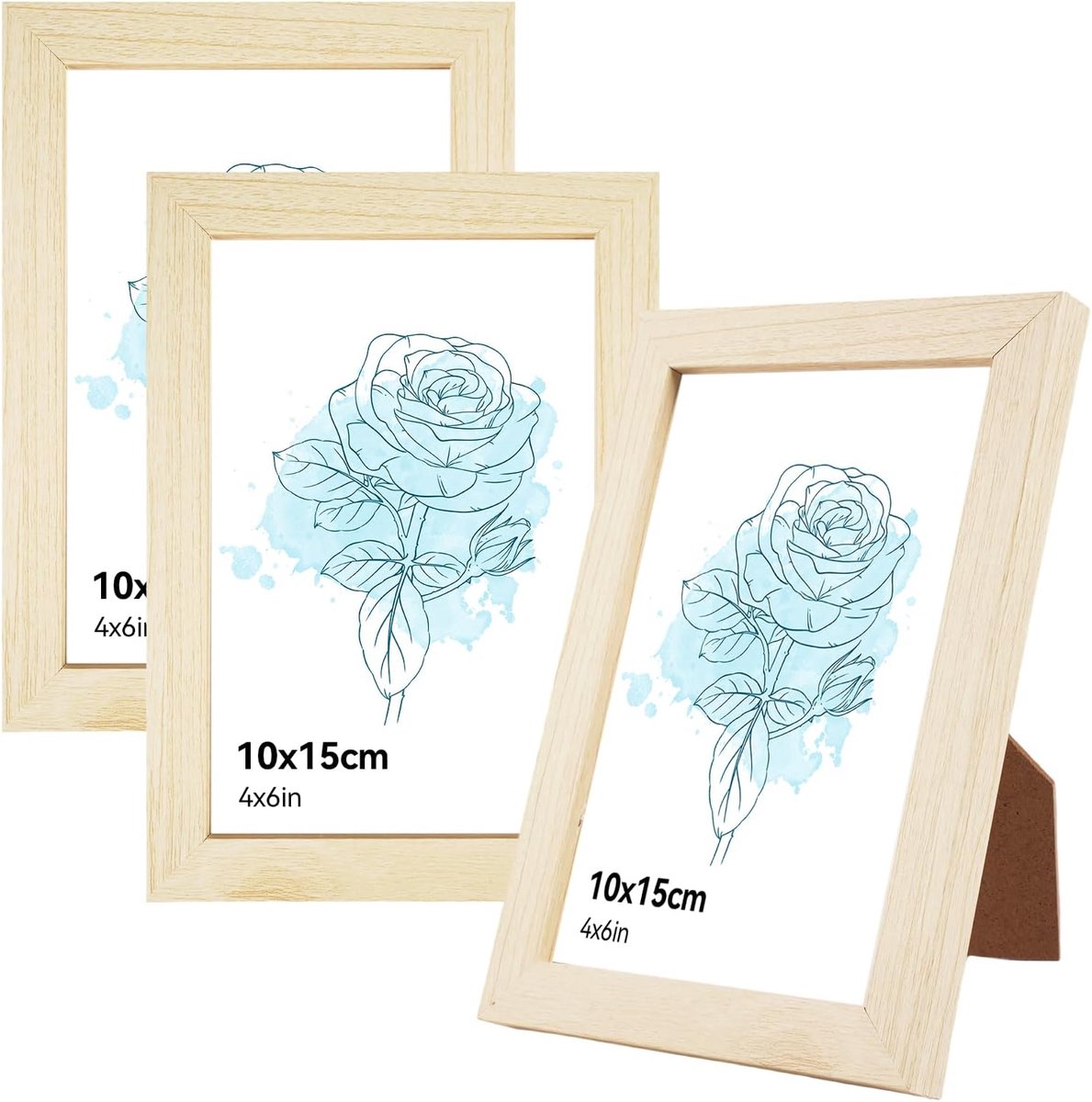 SnelShoppen - Set van 3 Houten Fotolijsten 10x15cm, Landschap en Portret, Onbreekbaar Acrylglas, Voor Wanddecoratie, Collages en Fotos, Perfect voor T