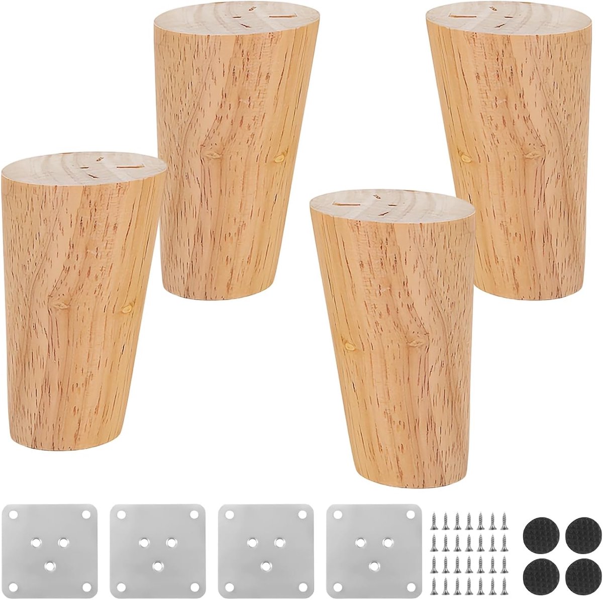 4 pieces furniture feet made of wood, furniture base with non-slip mat, 8 cm furniture legs, with mounting plate and - ShopVlot