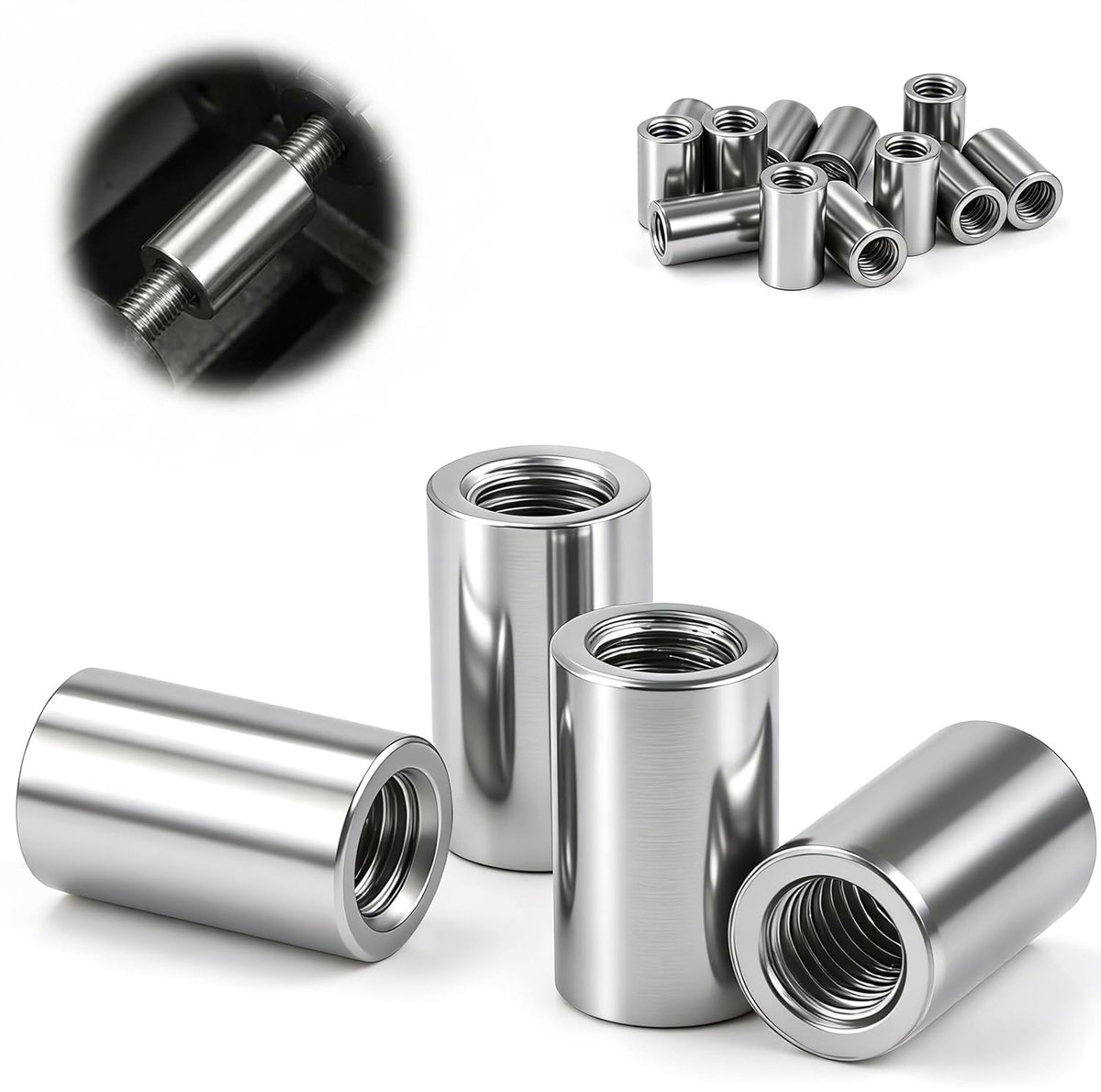 SnelShoppen - 8 Stuks Lange Moeren M8 x 12 x 30 mm, Ronde Verbindingsmoeren Roestvrij Staal 304, Schroefdraadhuls, V2A Binnendraad, Afstandsmof en Kop