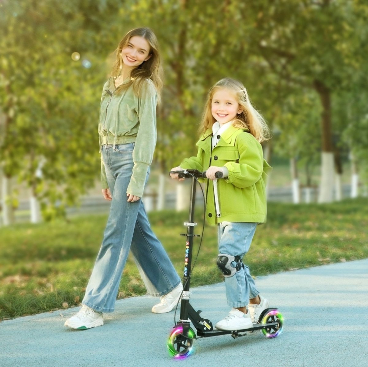 Kinderstep – Verstelbaar Stuur 73-89 cm – Metaal – Zwart – Dubbele Rem – Opvouwbaar met Lichtwielen