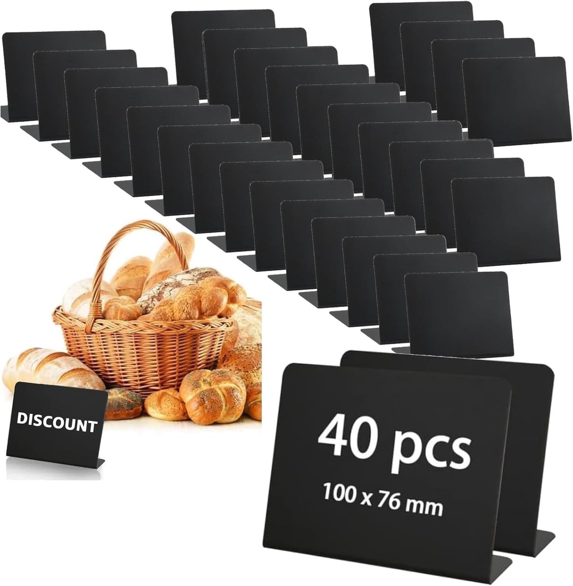 SnelShoppen - 40Pcs Buffet Borden met Mini PVC Krijtbordjes, L-vormige Prijslabels voor Feest, Bruiloft, Markt, Bakkerij, 100 x 76mm