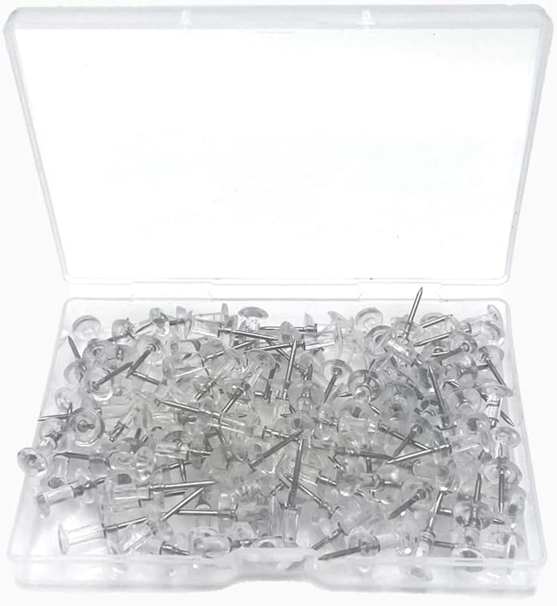 SnelShoppen - 100 Stuks Heldere Duimspijkers, Duimspijkers met Plastic Doos, Kaartnagels, Zachte Duimspijkers voor DIY, Prikbord, Kurk, Muurkaarten