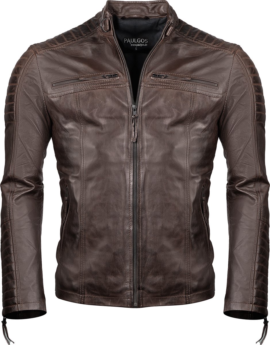 PAULGOS Heren Leren Jas, Echt Leren Jas, Tussenjas, Modieus in 5 Kleuren, Maten S-7XL, Model 1