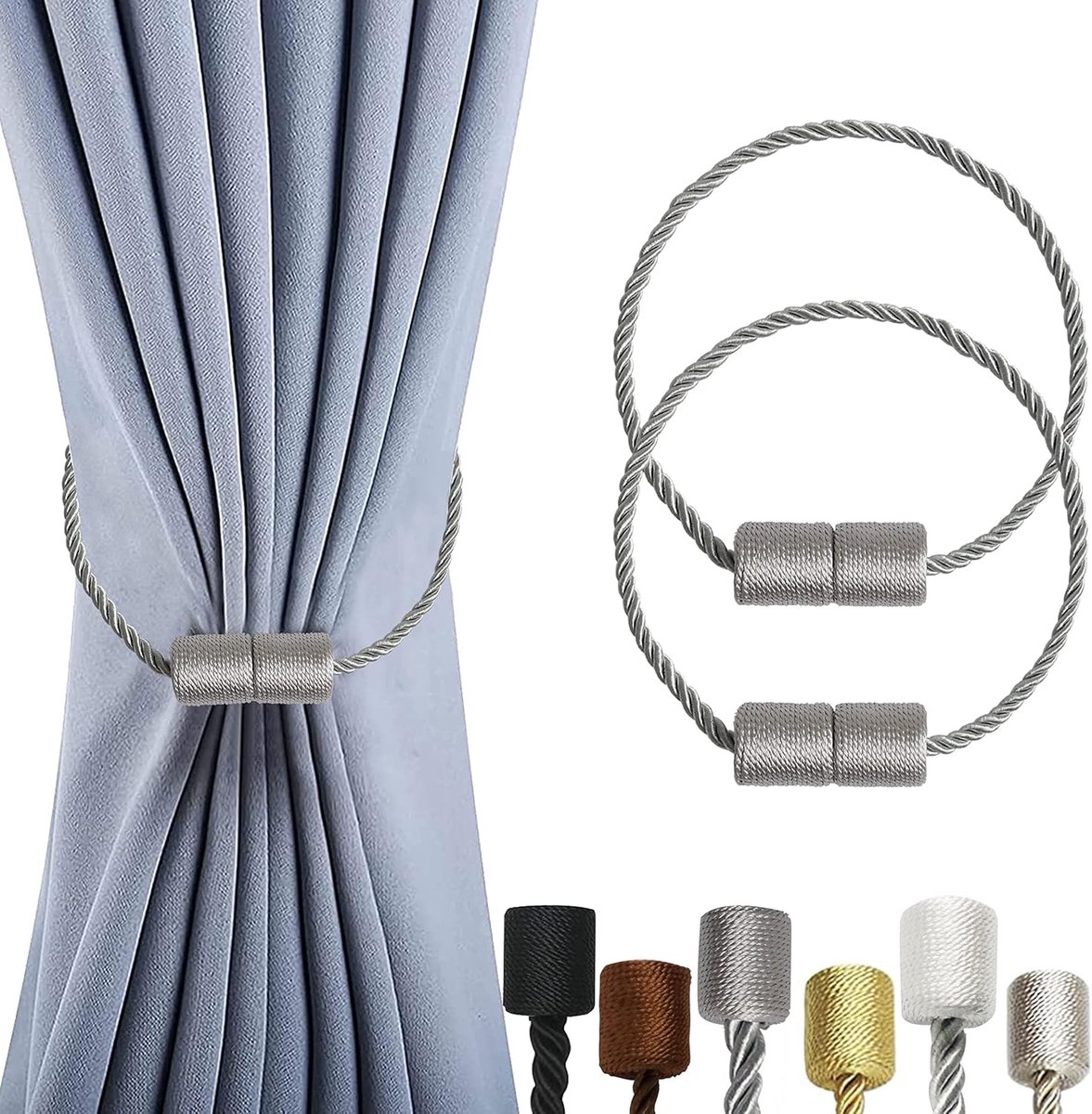 Set of 2 Magnetic Curtain Collar Holders Curtain Collar Holders Curtain Collar with Thicker Twist Rope and Strong - ShopVlot