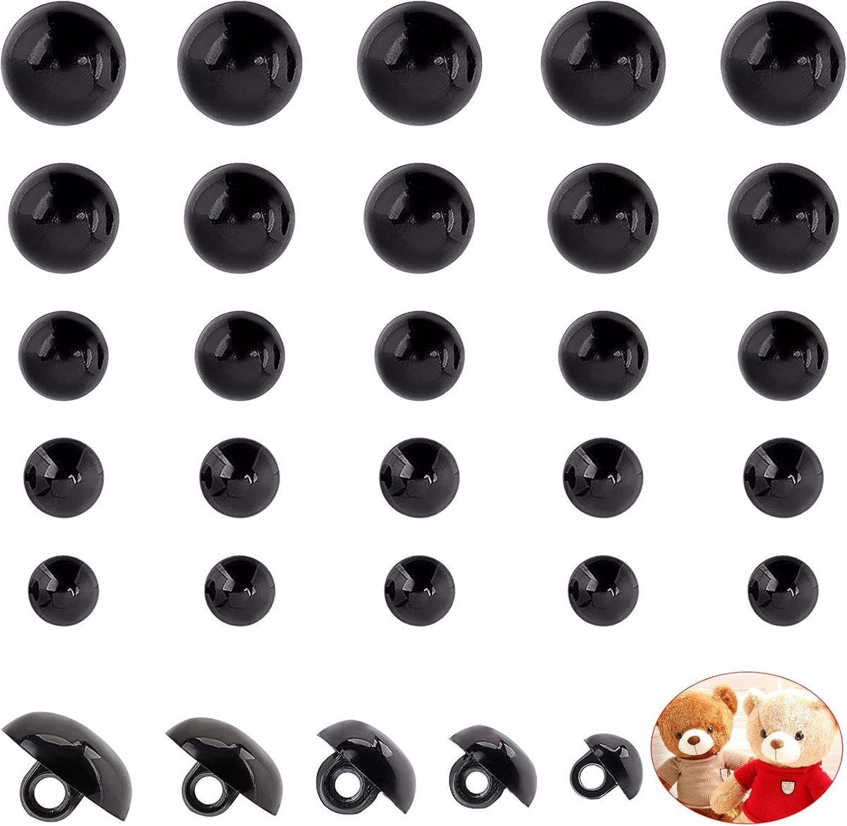 SnelShoppen - 320 Stuks Veiligheid Ogen Knopen voor Poppen, Zwarte Naai Knopen, Creatief Knutselen, Perfect voor Poppen en Beren