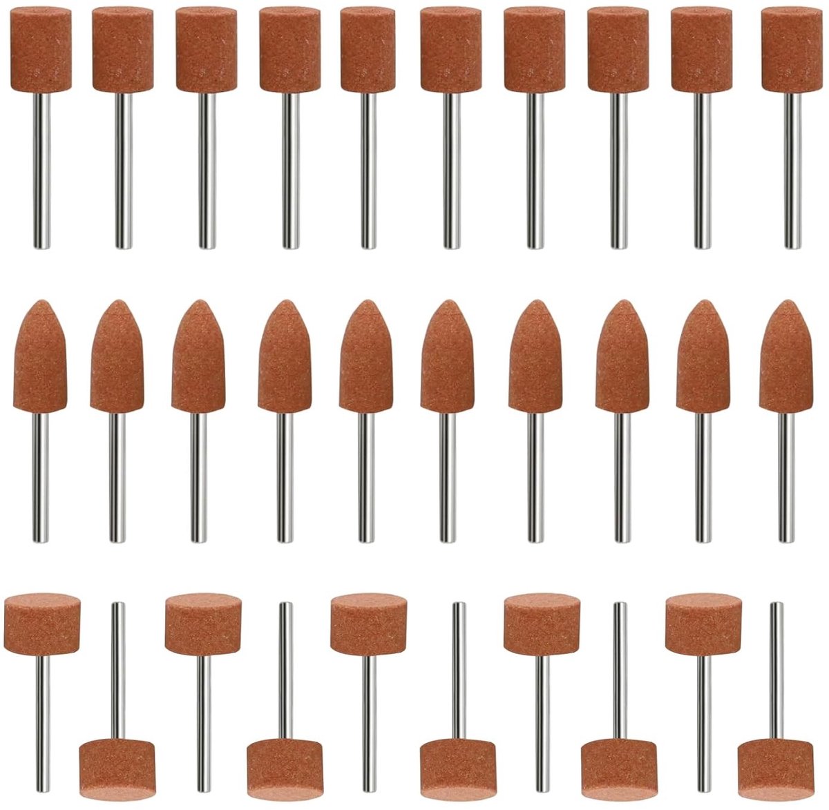 Set van 30 Corundum Slijppunten voor Dremel - Slijpwielen, Polijstkoppen en Accessoires voor Rotatietools - 1/8 Inch Schacht voor Efficiënt Slijpen en Polijsten