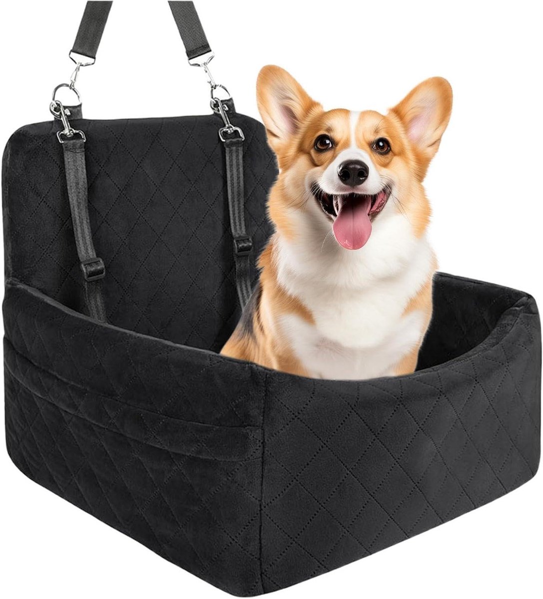 Honden Autostoel - Huisdier Reisstoel - Veilig Reizen - Wasbare Pluche Vulling - 45 x 30 x 5 cm - Zwart