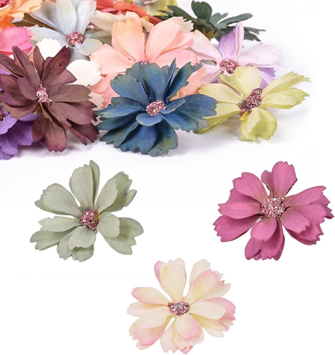 SnelShoppen - 66 Stuks Decoratieve Bloemen, Kunstbloemen voor Knutselen, Mini Zijde Bloemen in 22 Kleuren, Elegant voor Feest, Bruiloft, DIY, Versieri