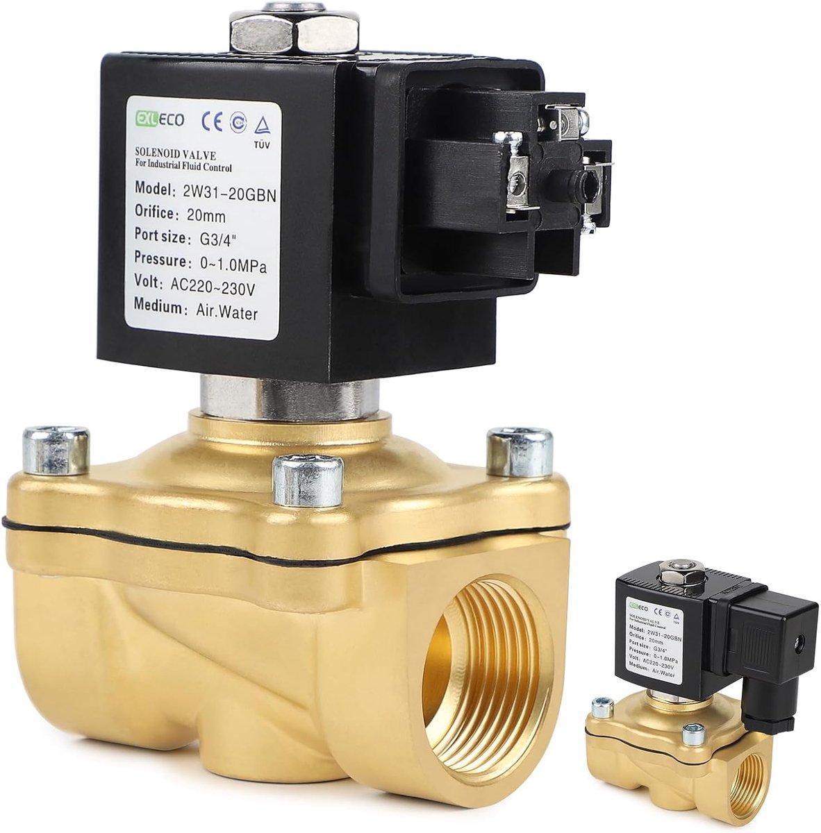 SnelShoppen - Solenoïde Ventiel 230V AC Messing G3/4 Inch DN20 0-10 Bar Water Inlaat NC Waterverdeelventielen