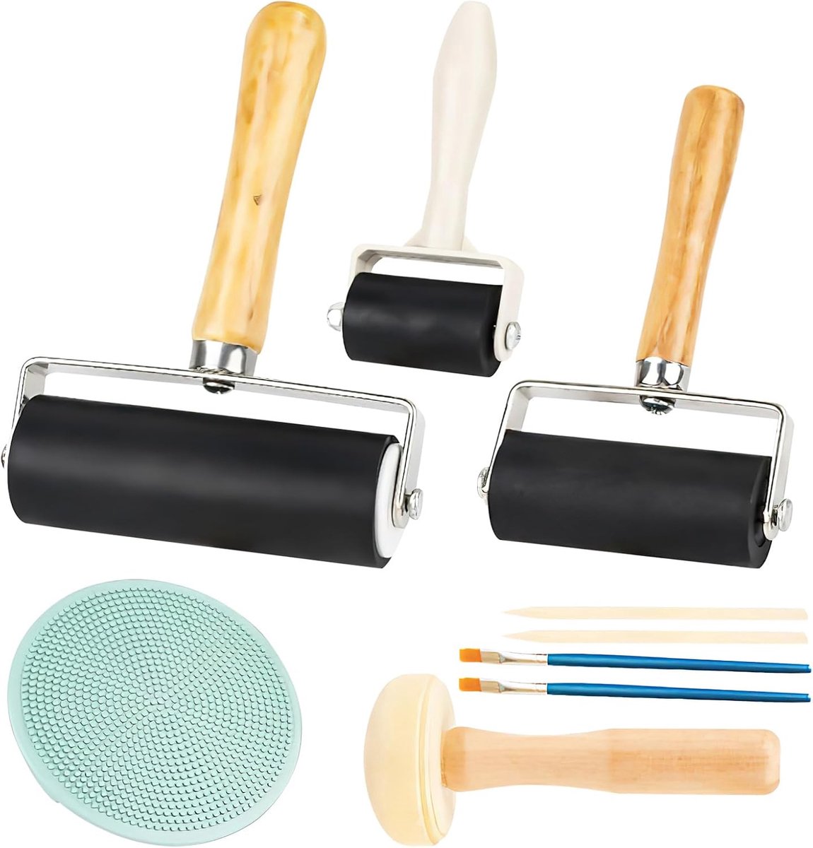 Linol drukset 3-delig - Robuuste rubberen rollers - Voor stempelen en printen - SnelShoppen
