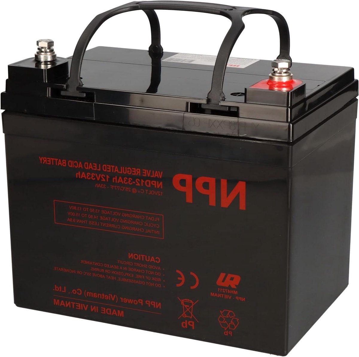 AGM Levensduur Batterij - Cyclisch Bewijs Batterij - Energievoorziening Camper - Onderhoudsvrij Ontwerp - 12V 33Ah - Zwart