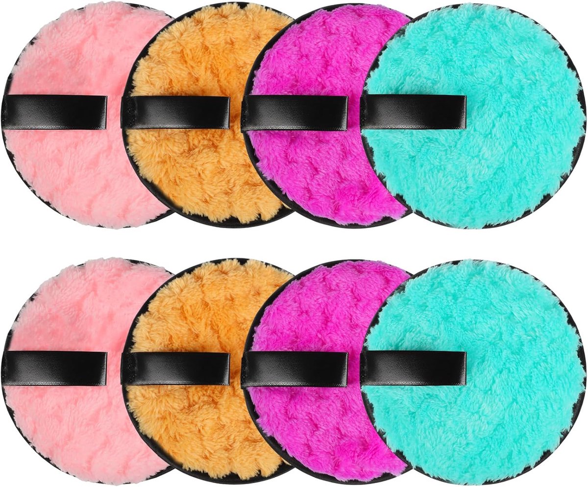 SnelShoppen - Set van 8 Herbruikbare Katoenen Makeup Remover Pads, Zachte Microvezel Reinigingsdoekjes, Unisex, 4 Kleuren voor Gezichtsreiniging en Hu
