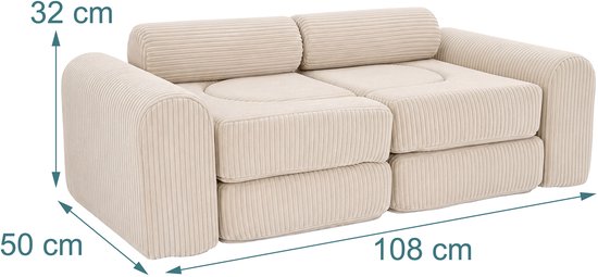 Beige corduroy bank, 108x32x50 cm.