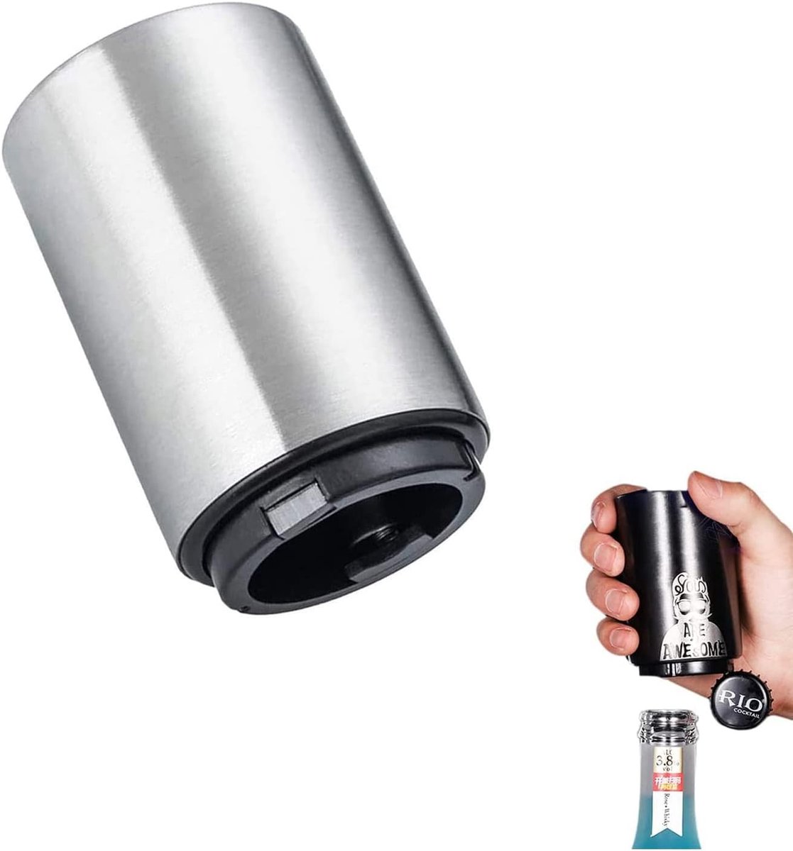 Automatische flesopener - Magnetisch - Biercadeau voor mannen - Vaderdag - Roestvrij staal - Keukenaccessoires - Zilver