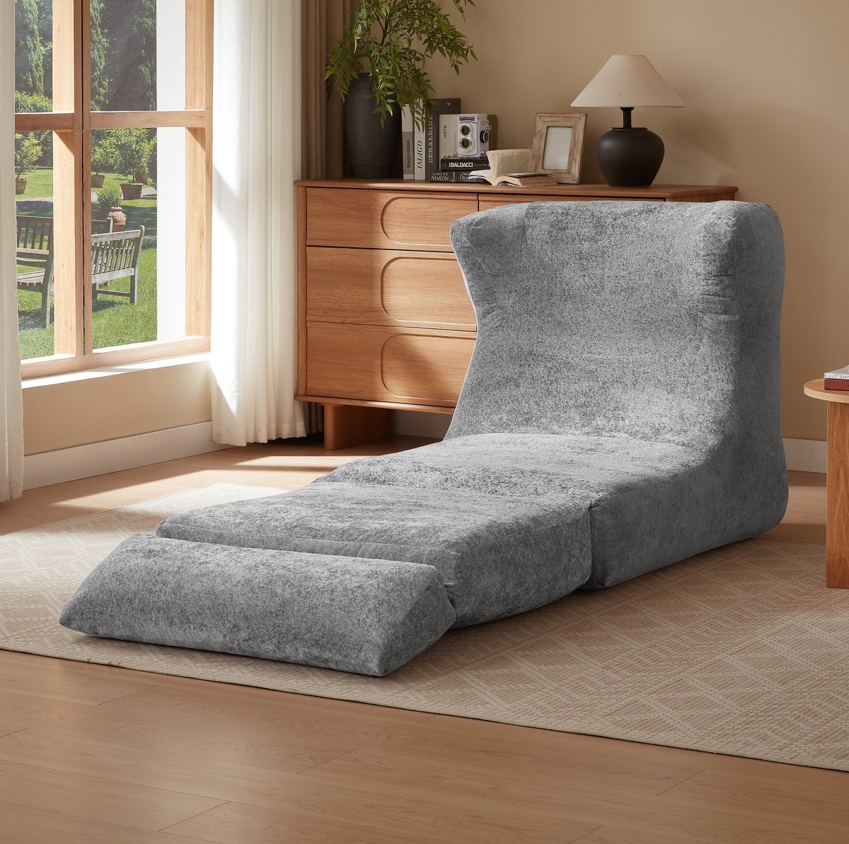 MODENUIT Fauteuil 90 x 86 cm - Te Gebruiken Als Eenpersoonsstoel Of Ligstoel - Voor Woonkamer En Slaapkamer - Stof Grijs