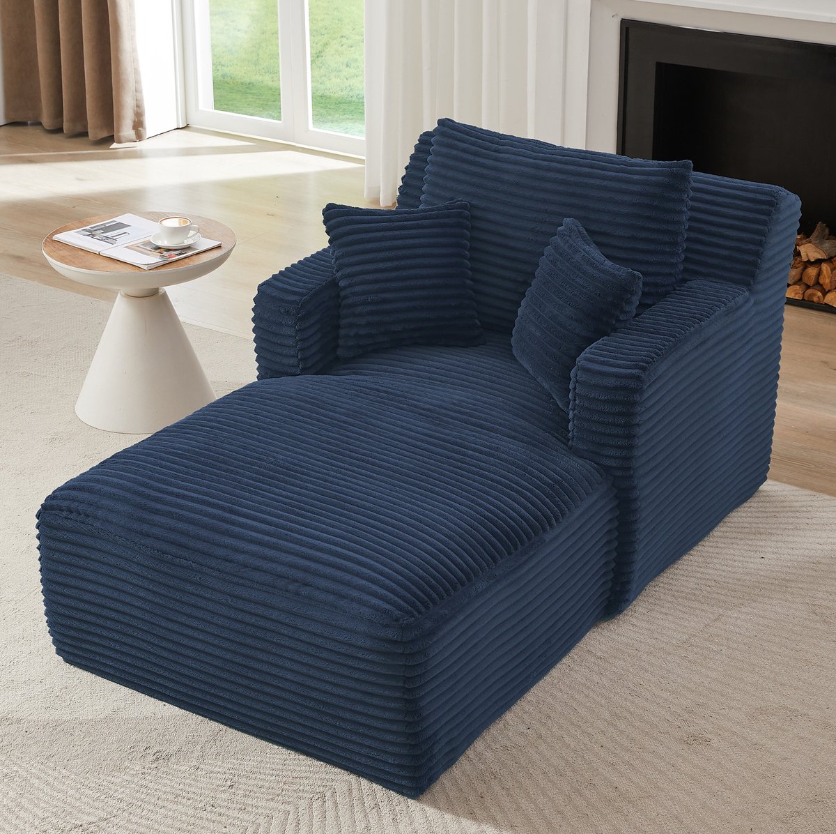 MODENUIT Chaise Longue 100 x 166 x 82 cm - Zonder Montage - Voor Woonkamer Of Kantoor - Ribstof Blauw
