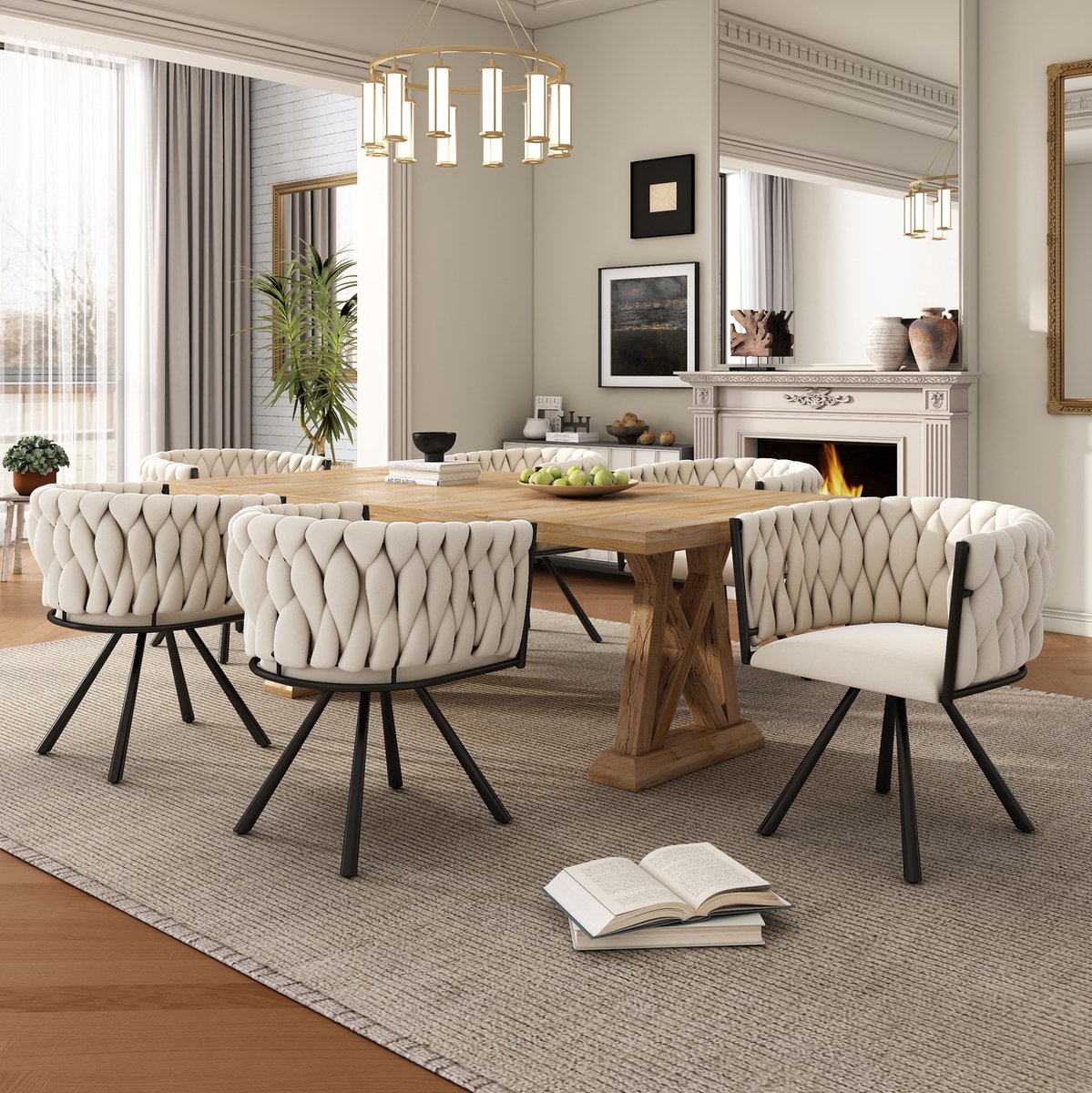 COVREO Eetkamerstoel 59x54x72 cm beige, velvet met metalen onderstel