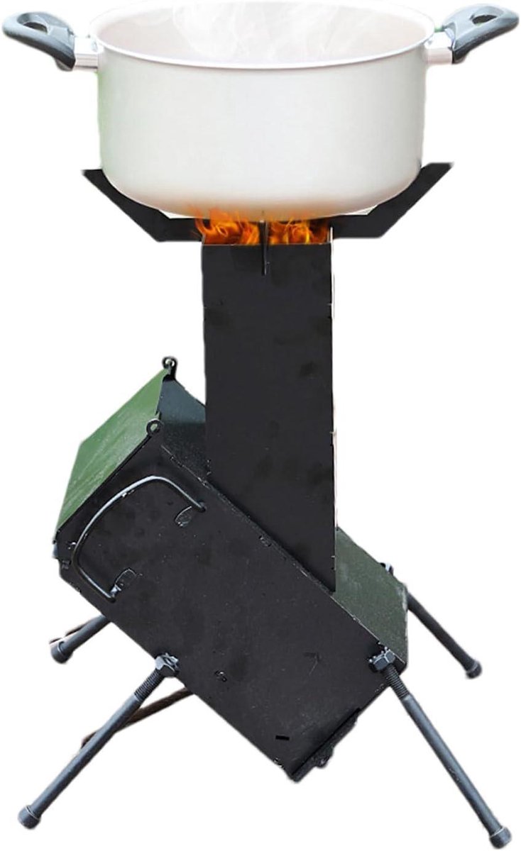 Draagbare Raketkachel - Houtkachel Tentkachel - Buiten Koken - Verbeterde Verbrandingsefficiëntie - 30.3 x 25.3 x 18 cm - Zwart