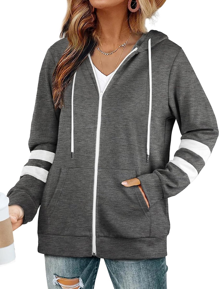 Sweatjack voor dames, met capuchon, lange mouwen, rits, hoodie, ritssluiting, fleecejack, sport, sweatshirt, joggingjack