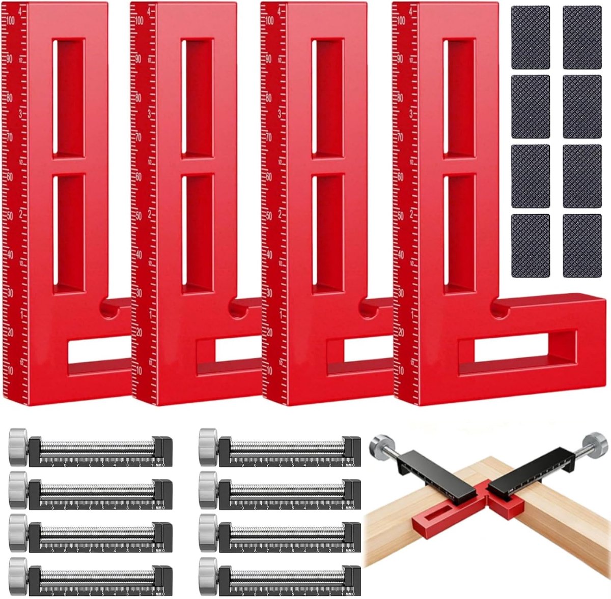 90 graden positioneringshoek, rechthoekige klemmen van aluminium, multifunctioneel, 90 graden hoekklem, positioneringshoek, hoekspanner voor timmermansgereedschap voor doe-het-zelf, handwerk (rood)