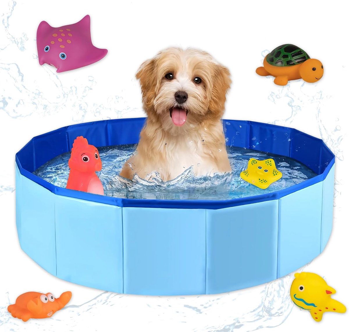 opvouwbaar hondenzwembad, 50 x 10 cm | Zwembad Voor Honden, Blauw Oxford-Weefsel Zwembad Voor Katten, Met Waterspeelgoed, Voor Kleine Honden En Katten Om Te Baden