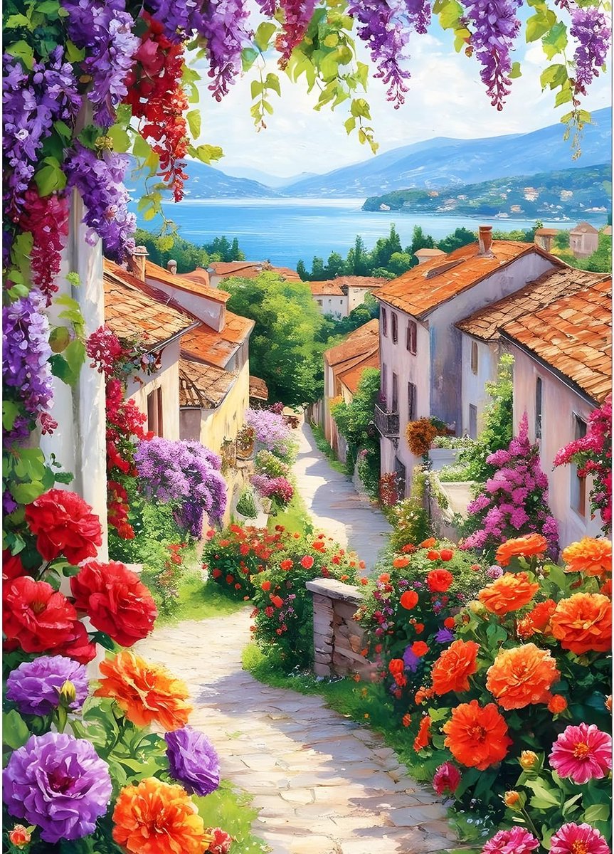 5D Europees landschap diamond painting kit voor volwassenen wilde bloemen diamant kunst kits volledige doe-het-zelf kleurrijke bloemen diamantborduurset perfect voor ontspanning en decoratie 30
