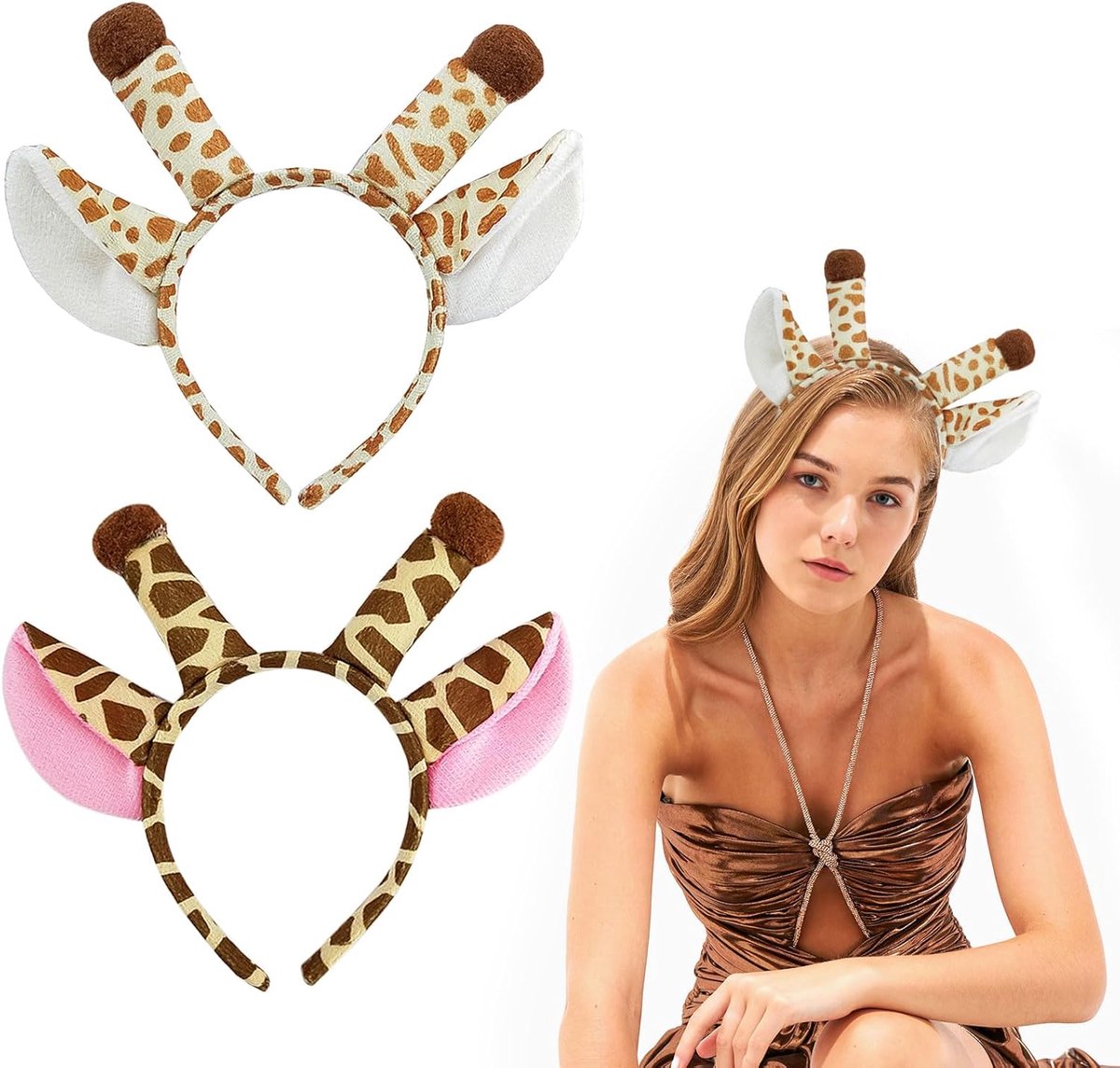 2 stuks giraffenoren haarband, kostuum giraffen voor kinderen en volwassenen, giraffen dierenjurk hoofdbanden kostuum cosplay giraffe oren voor dierenoren hoofdband Halloween carnaval