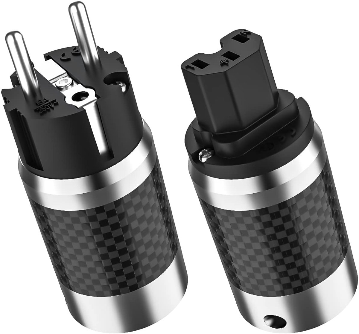 Stekkers + stekker voor koude apparaten van gerhodineerde koolstofvezels voor hifi-voedingskabel (gerhodineerd, E860)