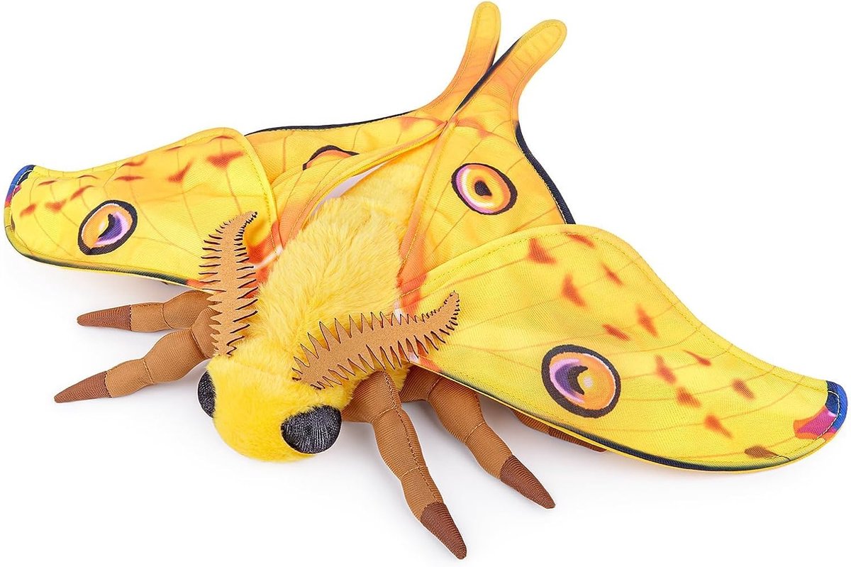 lilizzhoumax Simulatie Moonmotte Pluche 25 cm Zachte Realistische Maanmotten Pluche voor Kinderen Insectenliefhebbers Jongens en Meisjes Geschenken Home Decor Geel