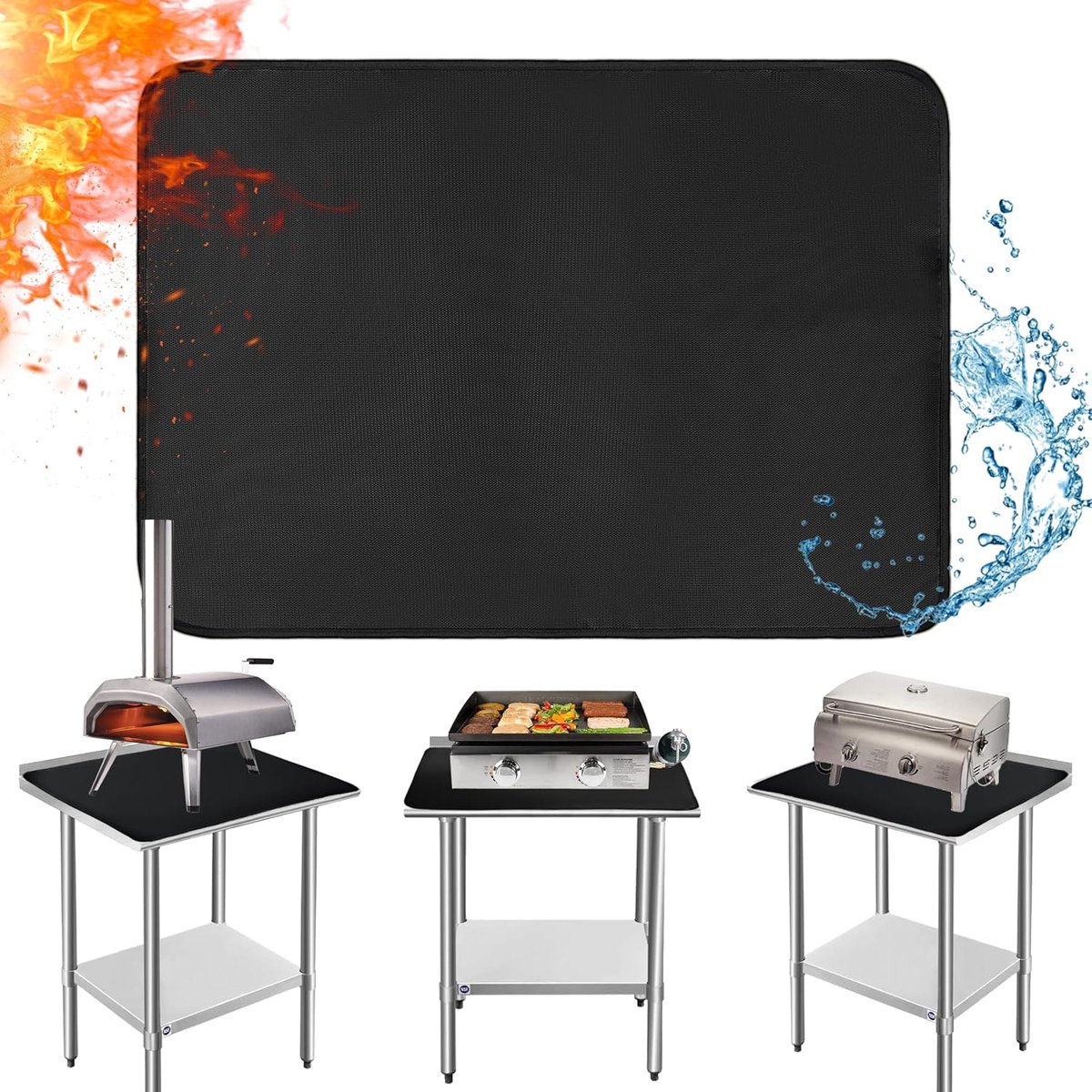 grill, hittebeschermingsmat voor houtskool en gasbarbecue, ter bescherming van tafels buitenshuis, brandwerende mat, gemakkelijk te reinigen, hittebestendige onderlegger, zwart, 40