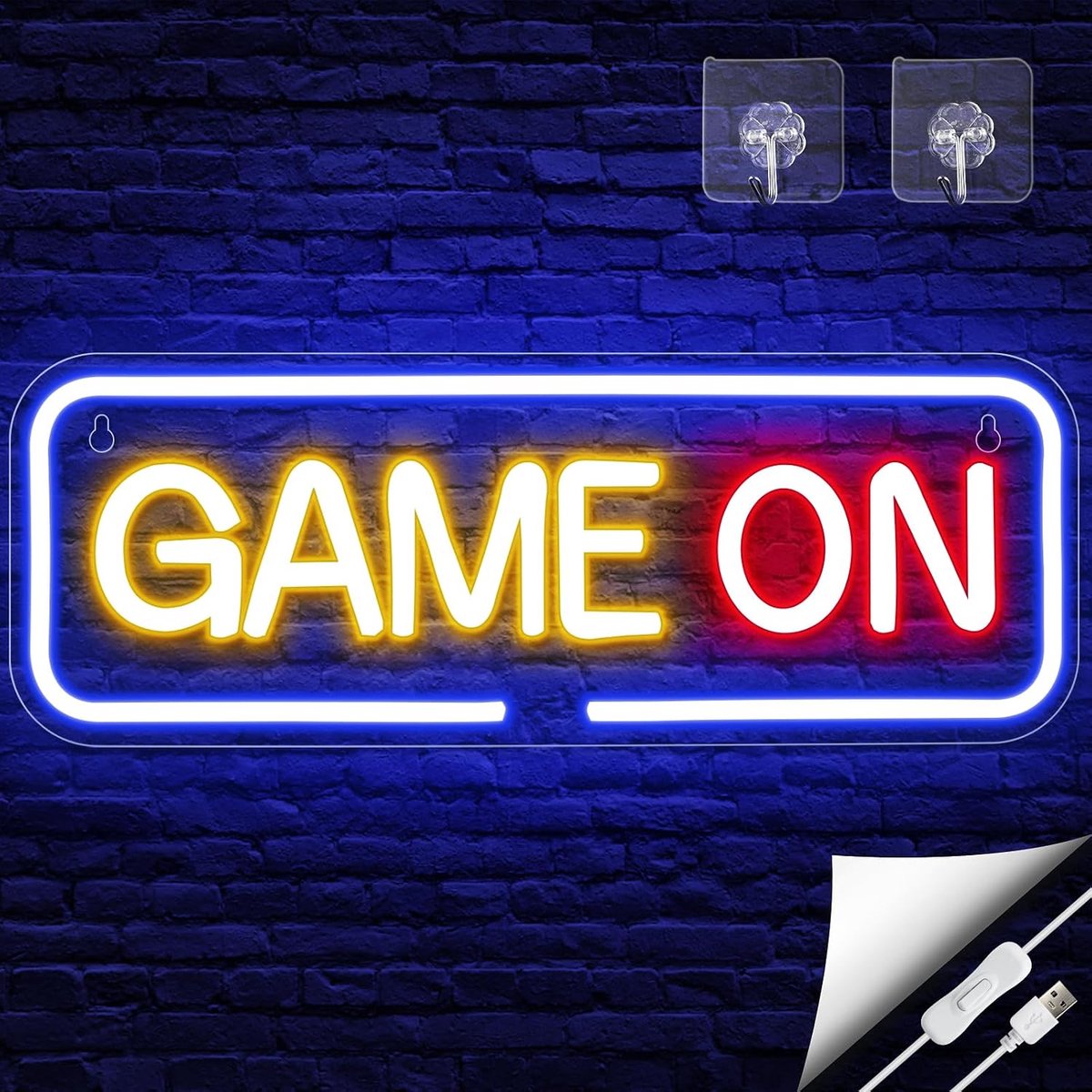 Game On Neon bord, neon bord, neonlicht, wanddecoratie voor gamers, gamers, fans, kinderen, hobbyruimte