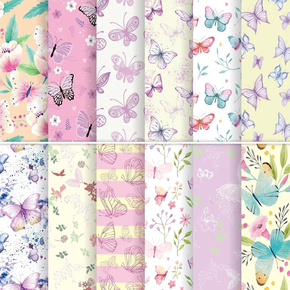 24 vellen Scrapbook Papier designpapier motiefpapier decoratief papier | mit vlinder & bloemenpatroon dubbelzijdig knutselpapier 30x30 cm Decoratie Esthetische Scrapbook voor DIY, album, dagboek