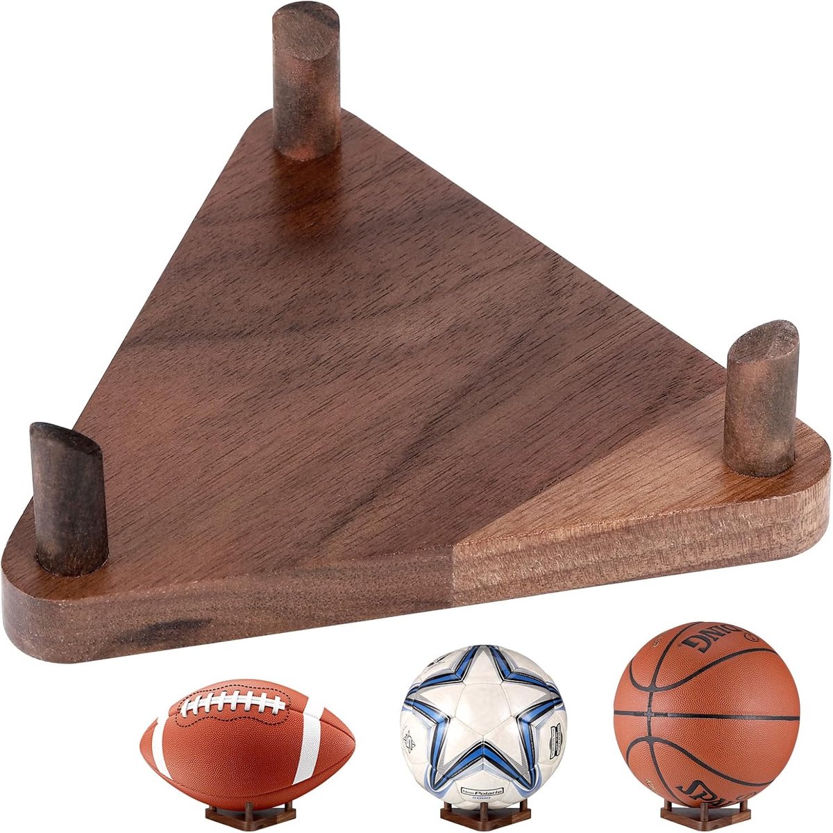 Voetbalstandaard, Houten Voetbal Display Standaard, Elegant Ontwerp Balhouder Bal Opslag Rek, Veelzijdige Balstandaard voor Volleybal Rugby Basketbal Golf