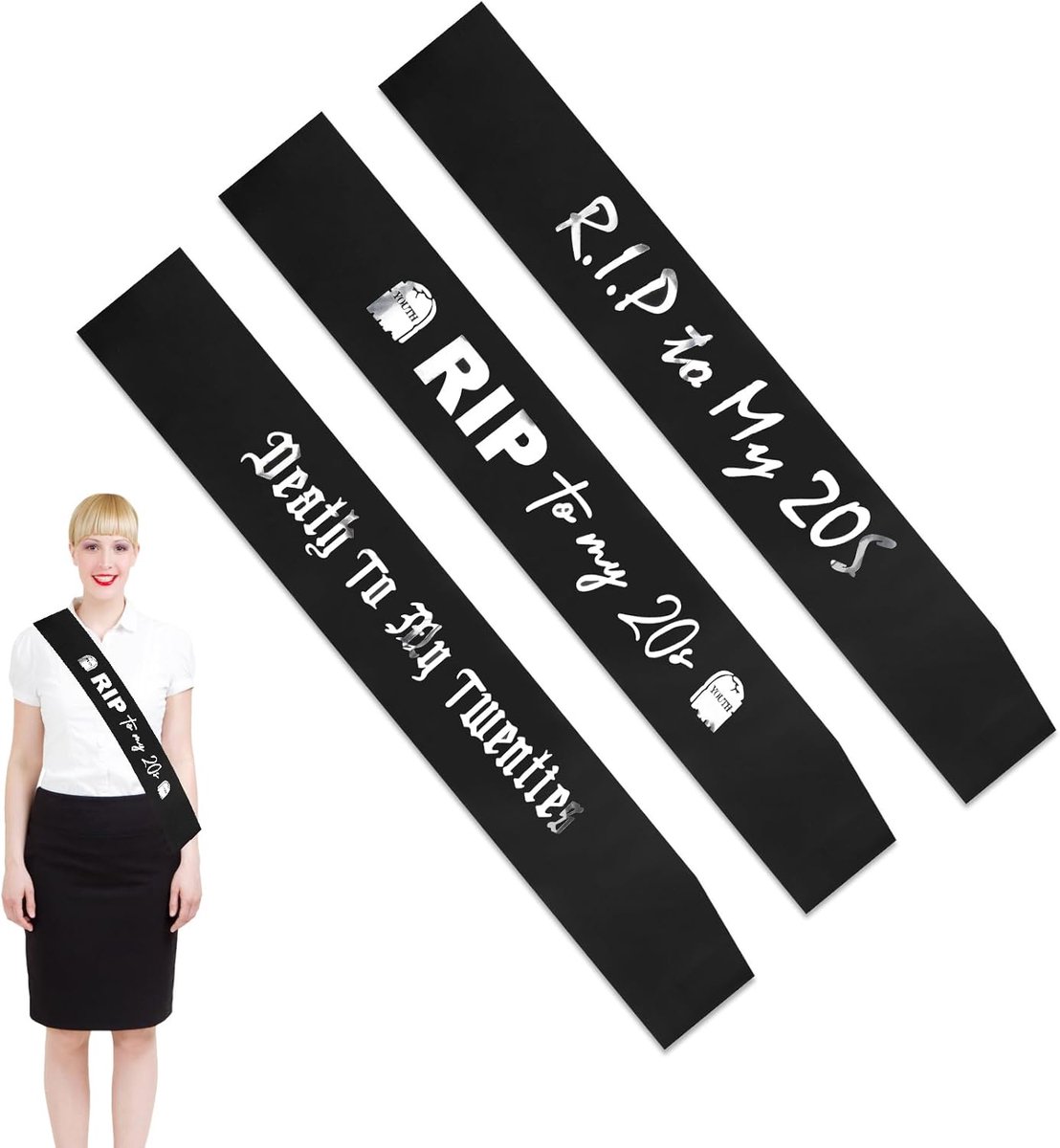 3 stuks RIP to My 20s sjerp, verjaardagsdecoratie Sash, Happy Birthday King verjaardagssjerp, Rip Twenties decoratie voor vrouwen, voor Happy Birthday, feestsjerp decoratie