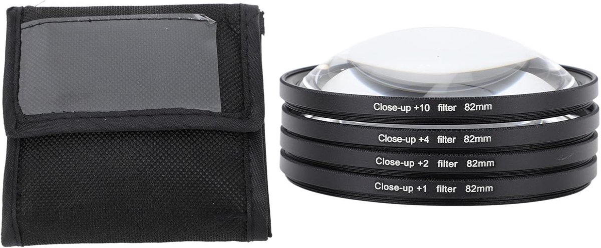 Close-up Macro-lensfilterkit met +1, +2, +4, +10 Lenzen voor Fotografie, Optische Glasfilters, Bouw met Dubbele Schroefdraad, Beschermende Zak Opgenomen voor Verschillende (82 mm)