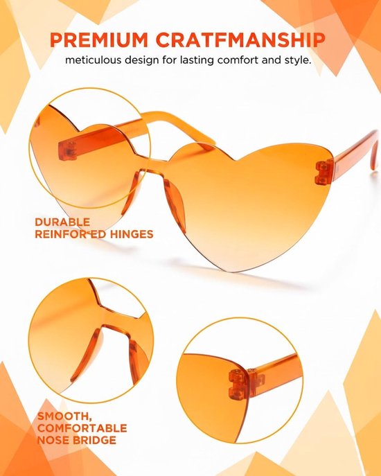 2 Stuk Hartvorm Zonnebril herzbrille oranje, herzbrille, zonnebril oranje, Brille Mode Hart Übergroße Mode Zonnebril Bril voor Dames(Gradient) — afbeelding 2