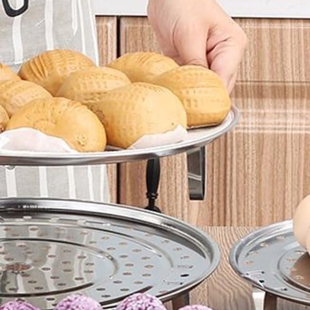 Stoomrek met Afneembare Poot, Efficiënte Stoomcirculatie, Multifunctioneel Keukenhulpmiddel voor Gezonde en Heerlijke Gestoomde Gerechten (22 cm)