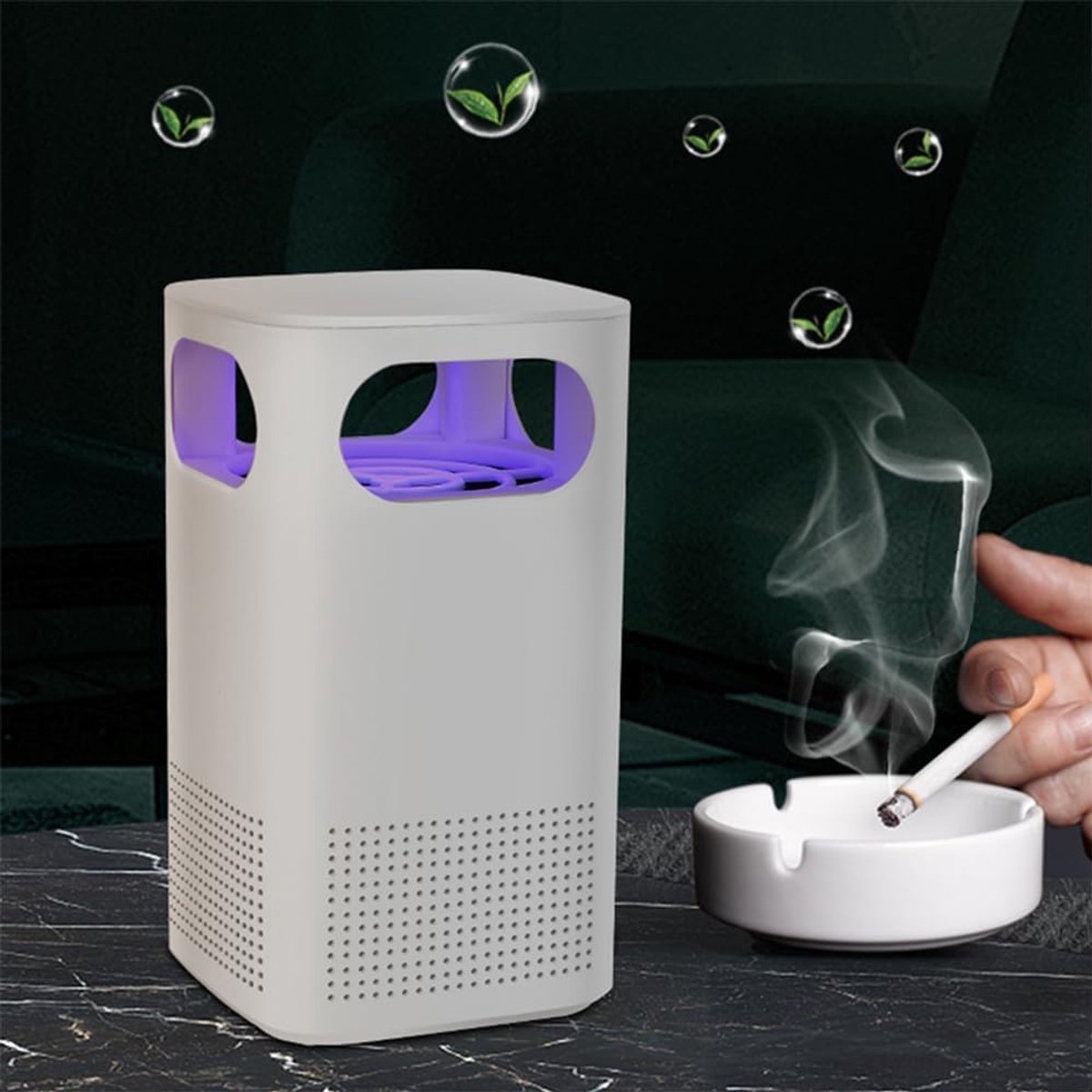 SnelShoppen - Draagbare paarse luchtreiniger, mini-USB-desktopreiniger voor kantoor, slaapkamer, huis, auto, klein, licht en stil