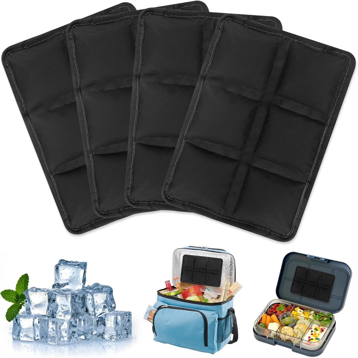 Pack van 4 Herbruikbare Koelpacks voor Lunch, School, Kantoor, Picknick en Kamperen - Ideaal voor Reizen en Buitenactiviteiten
