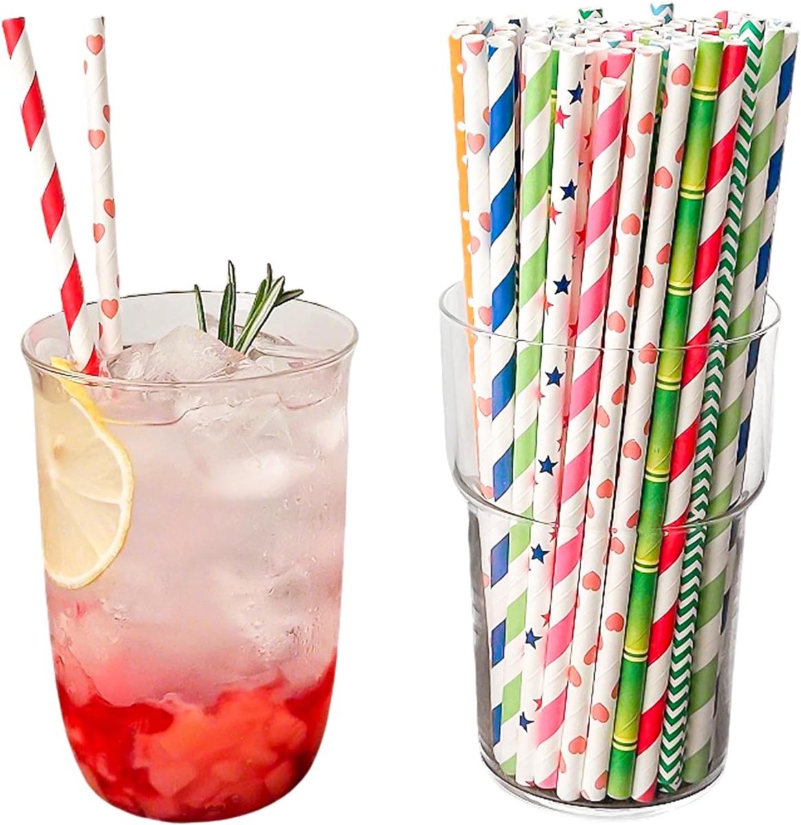 Papieren rietjes 100 stuks - 19,8 cm - kleurrijk gestreept - voor cocktails en dranken - SnelShoppen