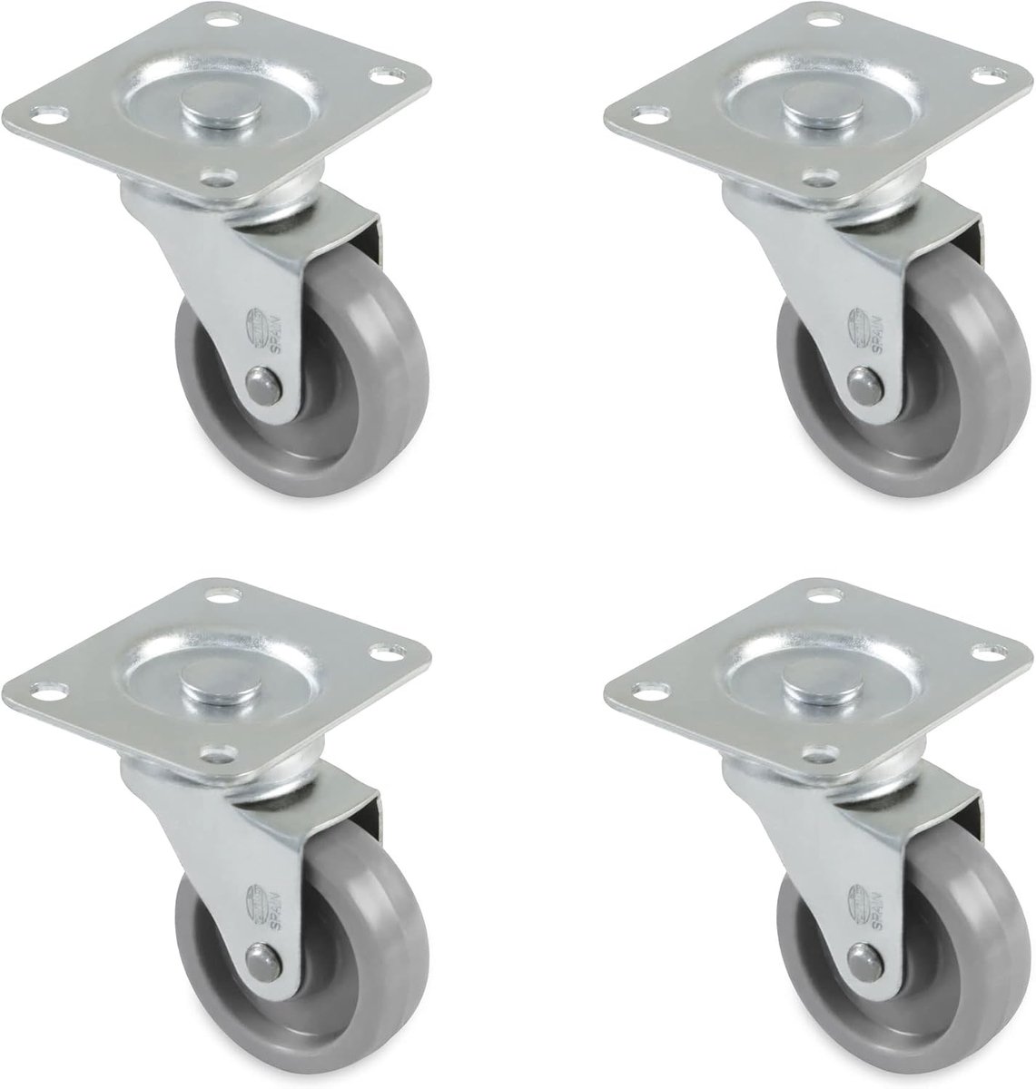 SnelShoppen - Set van 4 meubelwielen - Ø 30 mm - Maximaal draagvermogen 22 kg - Rubber - Grijs - Inclusief montageplaat en lagers - Voor meubels, stoe