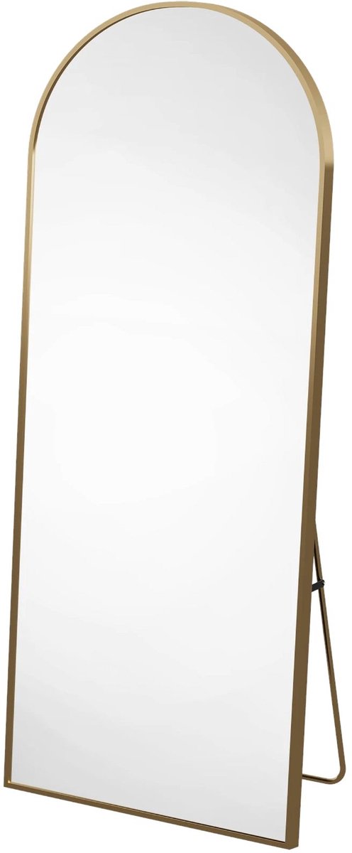 Vloerspiegel - 177 x 77 Cm Goud Aluminium en Glas - Modern Gebogen Full - Length Ontwerp van Gehard Glas met - voor Slaapkamer en Kleedruimte