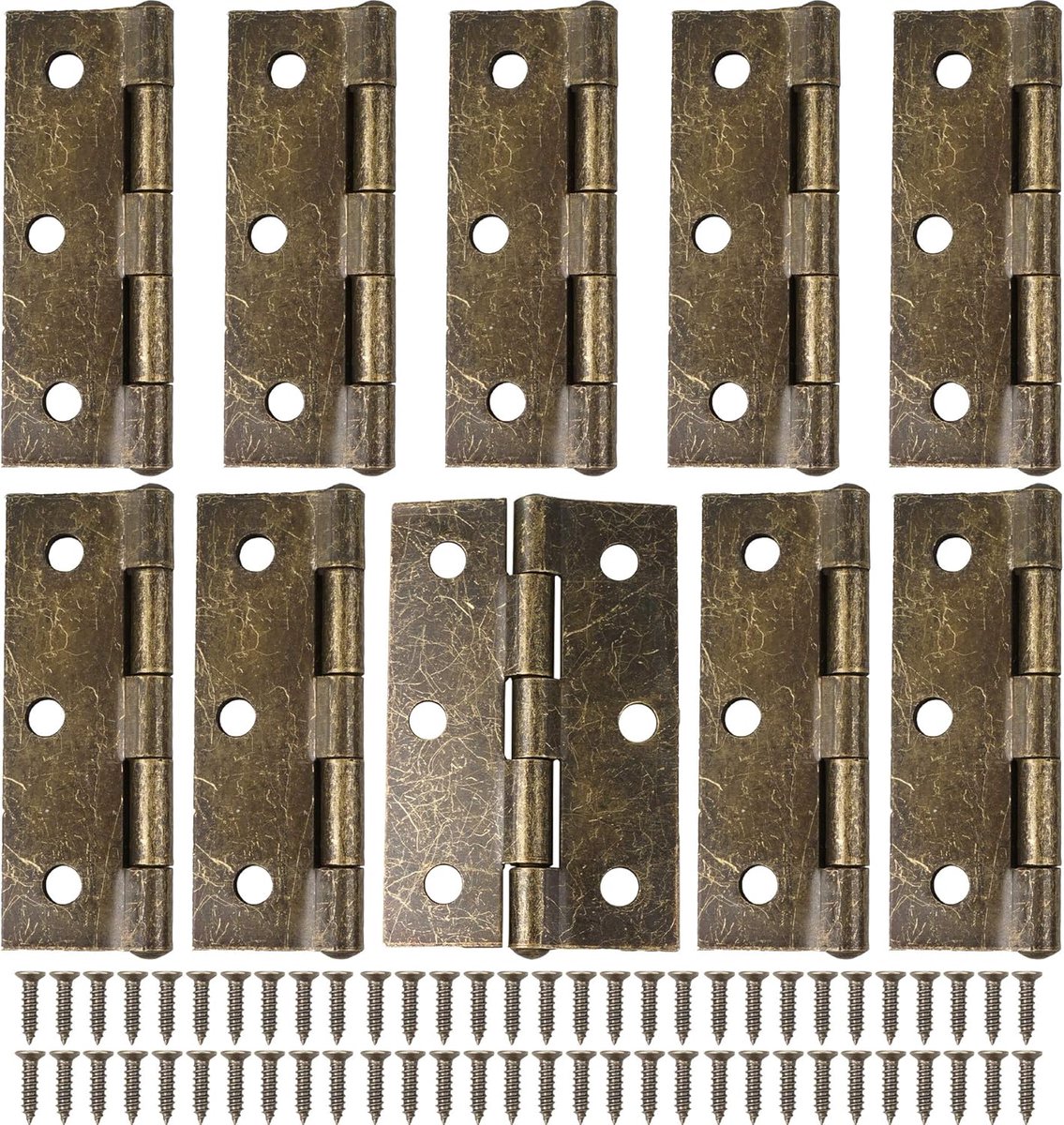 SnelShoppen - 10 Stuks Retro Bronzen Deurhengsels 75mm met 60 Stuks Antieke Schroeven - Stevige Vouwdeuren Hout Deur Hinge voor Interieur