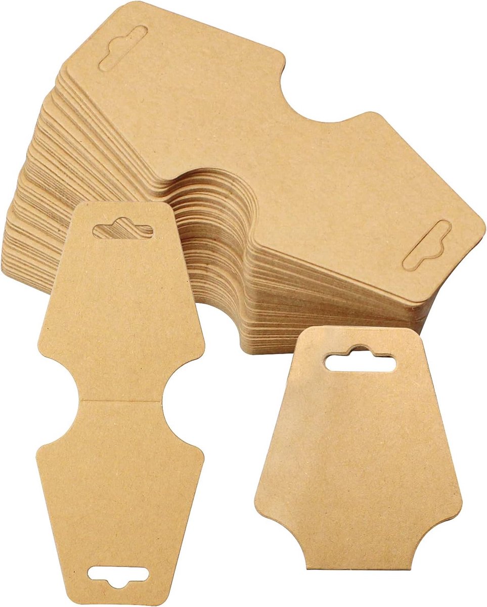 SnelShoppen - 100 Stuks Kralenhouder Kraft Papier Display Kaarten voor Sieraden - Bruin - 12x5 cm - Perfect voor Kettingen, Armbanden en Haarspelden