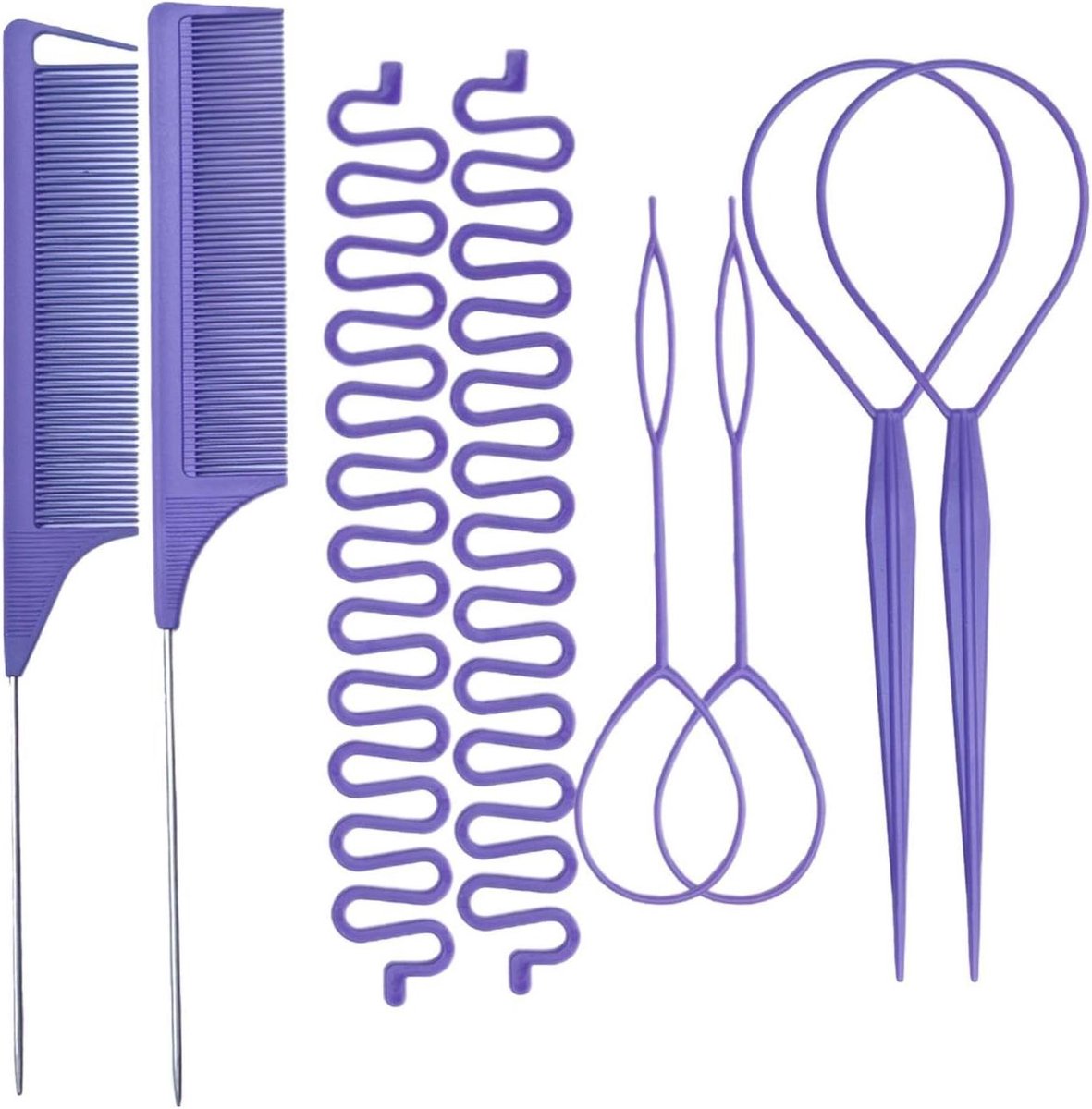 Haarstyling Tool - Vlechtkam Scheider - Snel Kapsels Maken - Dubbele Hartnaald Set - 24 x 8 cm - Zwart