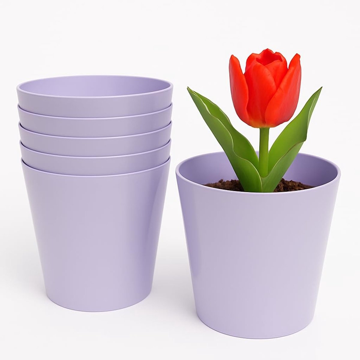 Omgoods - Set van 6 Lila Plantenpotten - 15cm Modern Design
