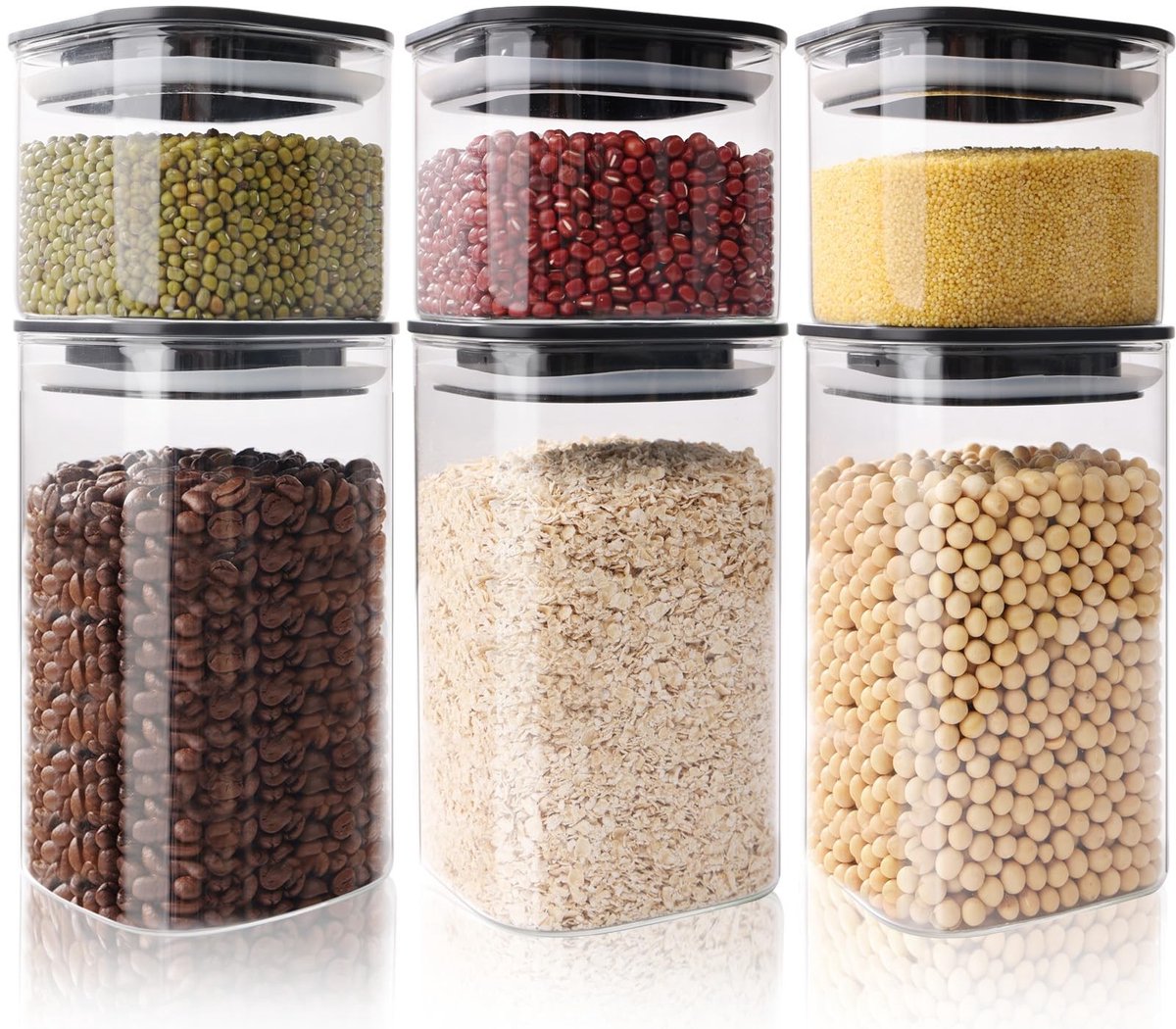 Omgoods- Opslagcontainers 6 Stuks - Glazen Containers - Met Deksel - Voor Voedselopslag - Duurzaam - Ideaal voor Keuken - Glasbakken